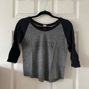 Gray and Black Long Sleeve Tee with Casual Style and Contrast Sleeves